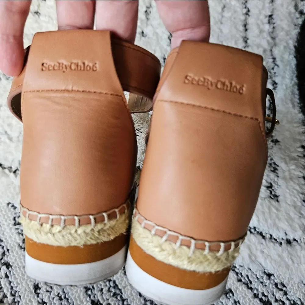 See By Chloe Glyn Espadrille Sandals in Natural, sz 41